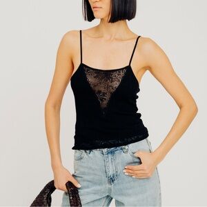 🌸$98 NWT Torn by Ronny Kobo Theia Camisole Black Lace Knit Cami Size M🌸